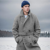 Men's Fall Winter Woolen Plaid Double-Breasted Cotton Padded Thickened Coat